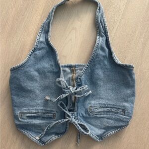 Altar'd State Light Blue Denim Halter Top